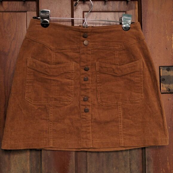2 for $20 Living Doll Rust Copper Corduroy Mini-Skirt w/Copper Buttons Sz M - Picture 1 of 8